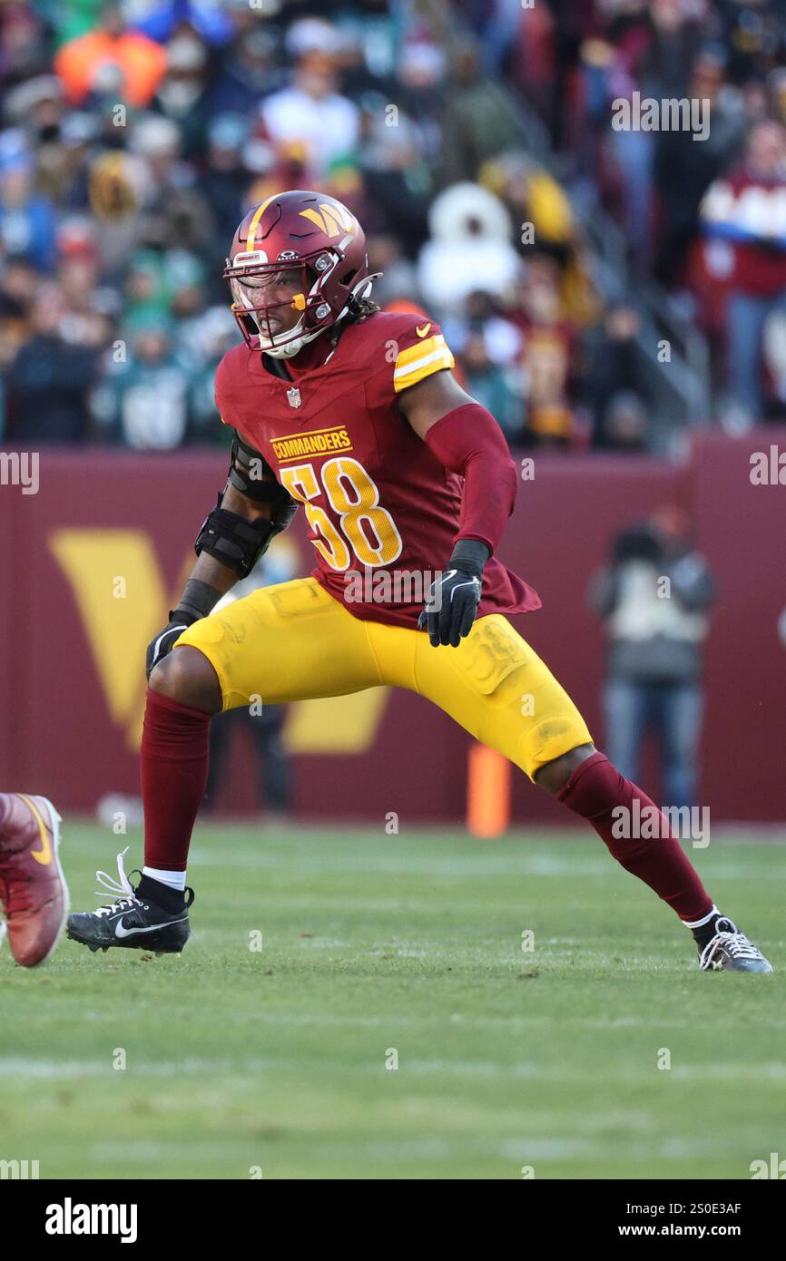 Washington Commanders linebacker Jordan Magee (58) rushes during an NFL ...