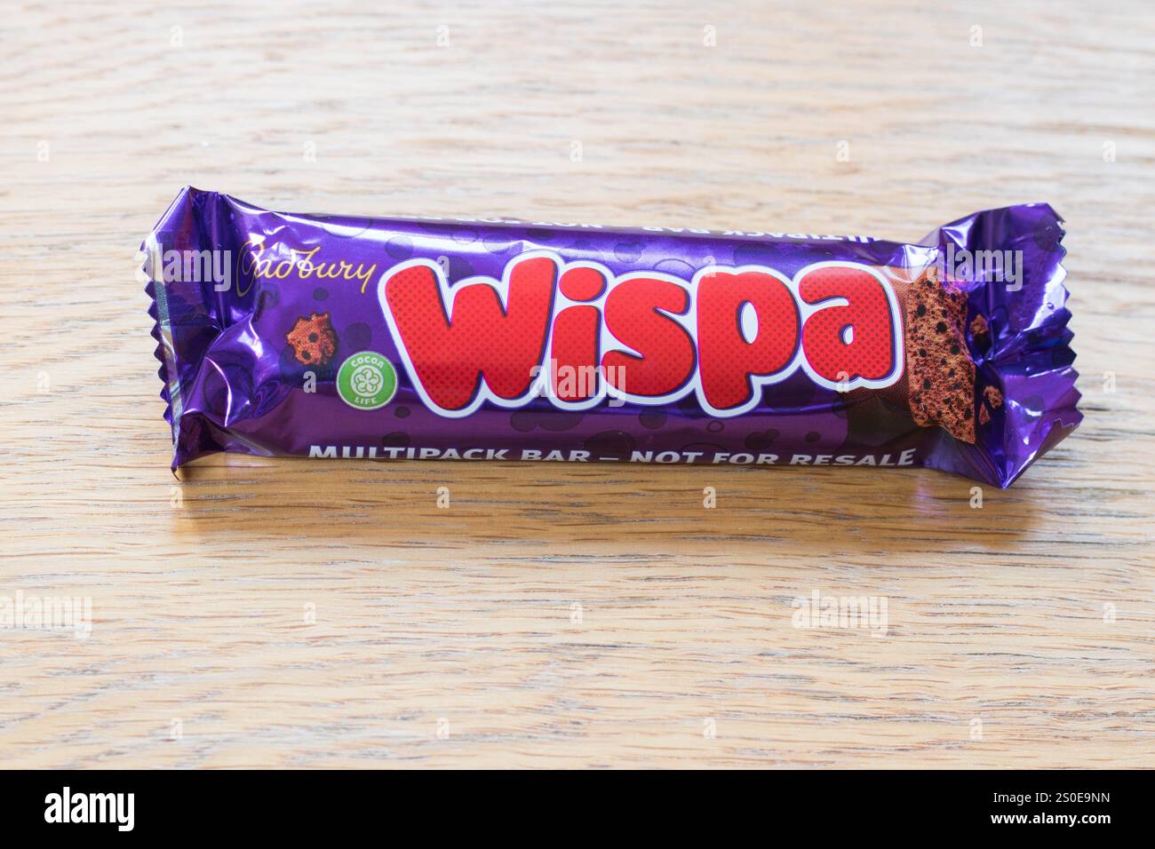 Cadburys Wispa chocolate bar snack on a table Stock Photo