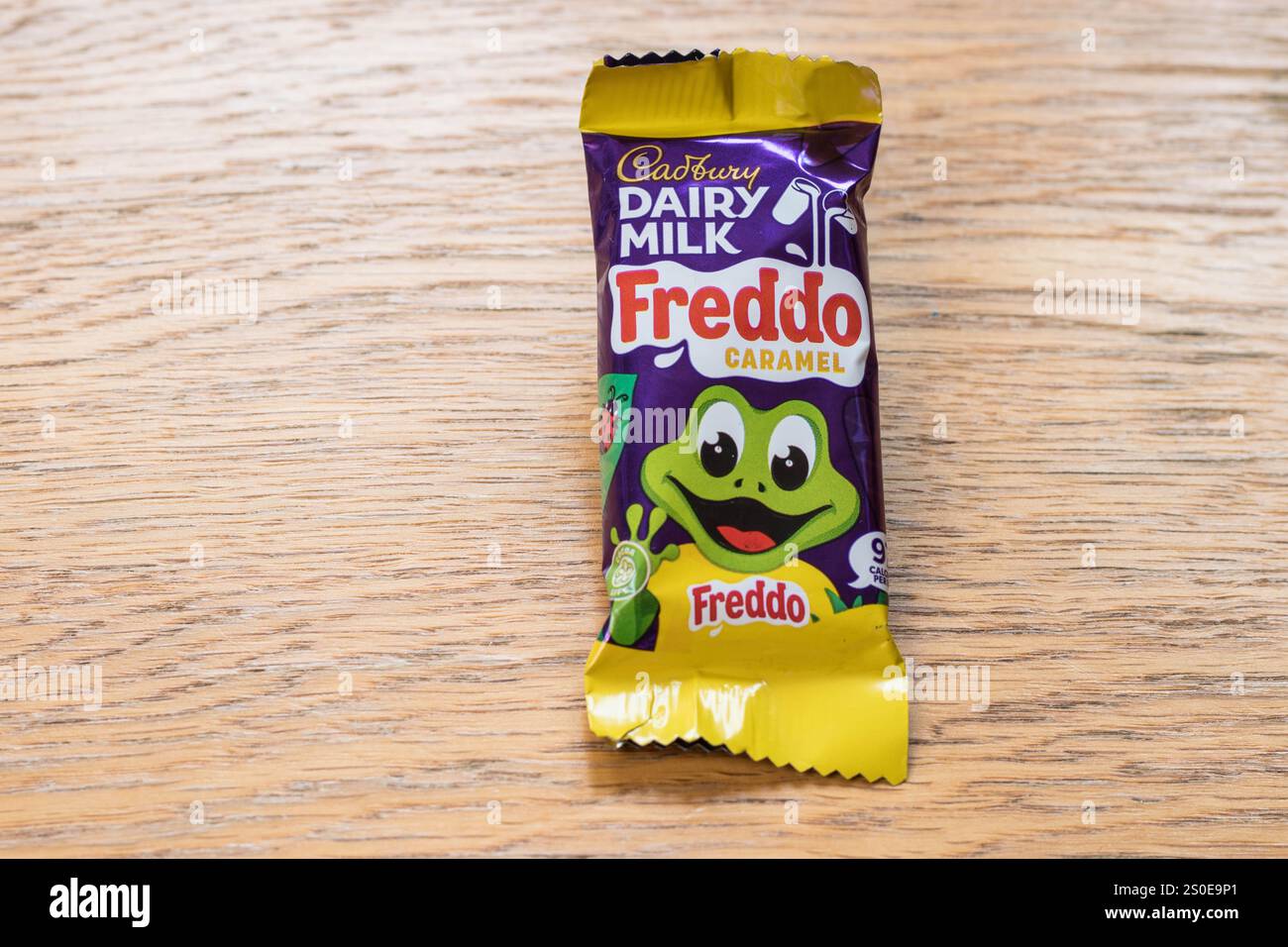 Cadburys Freddo chocolate bar snack on a table Stock Photo