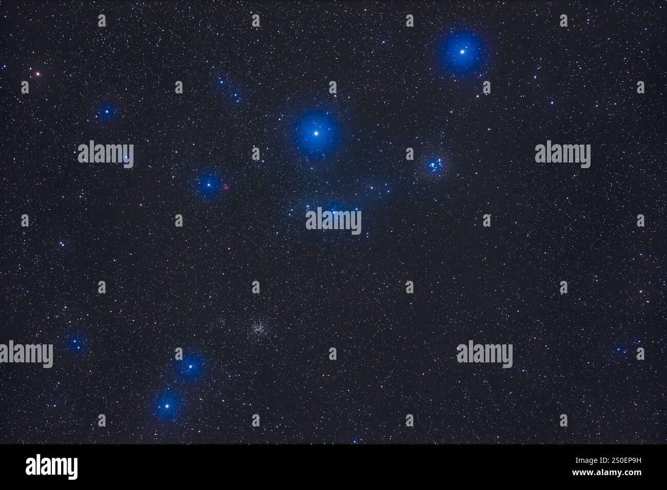 Star clusters NGC 2169 and NGC 2194 in Orion. Stock Photo