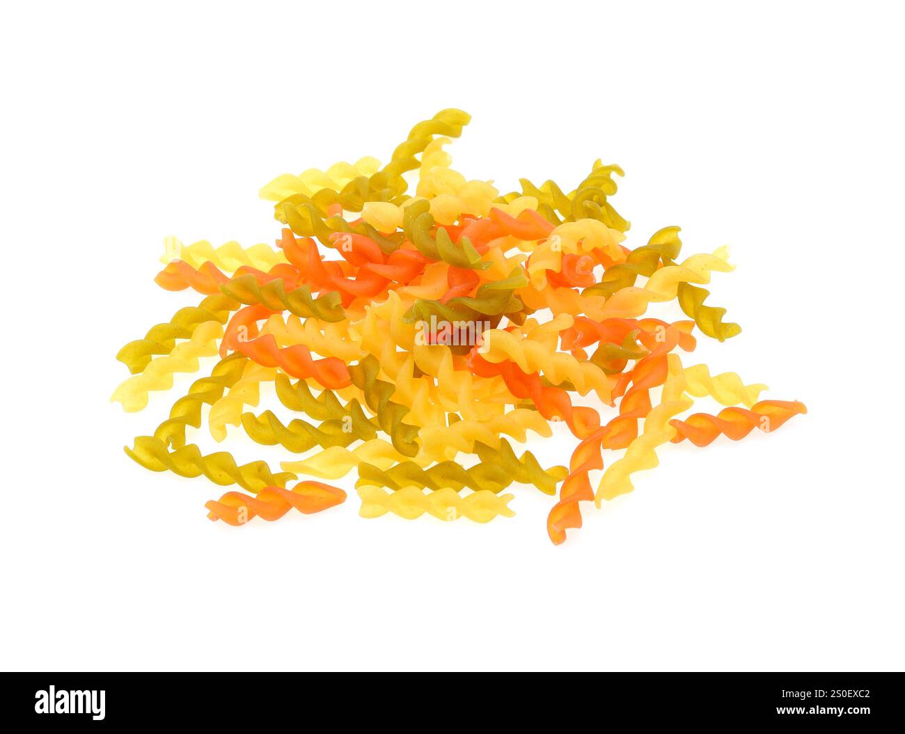 Raw color pasta isolated on white background Stock Photo
