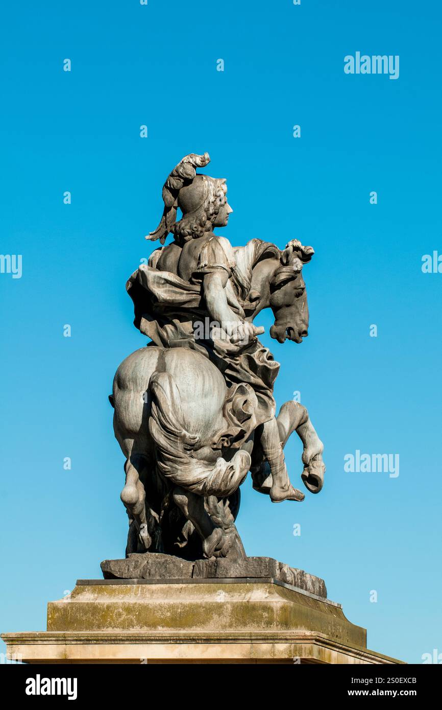 Louis XIV equestrian statue on plinth, The Louvre courtyard, Paris, France. Stock Photo