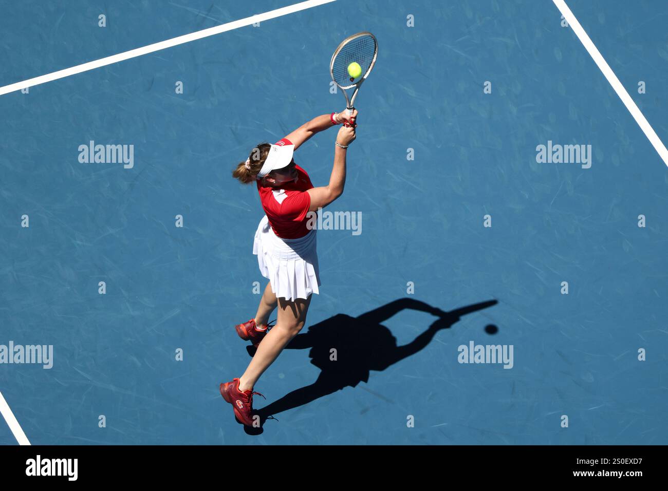 Donna Vekic of Croatia plays a shot to opponent Leylah Fernandez of