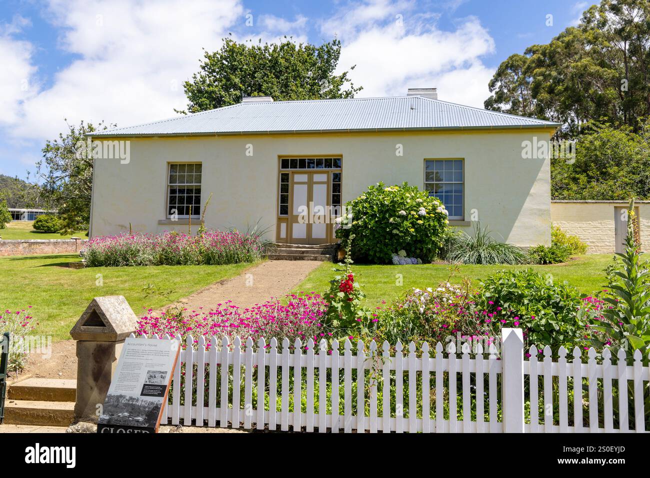 Port Arthur historic penal jail site and the home knows as the Accountants House, built for the Office run charge Commissarat, Tasmania,Australia Stock Photo