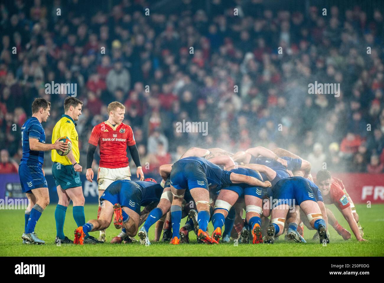 Limerick, Ireland. 28th Dec, 2024. A scrum during the United Rugby ...