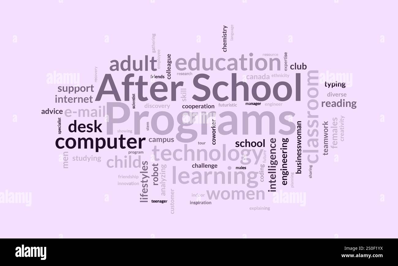 After School Programs word cloud template. After School Programs concept vector tagcloud background. Stock Vector