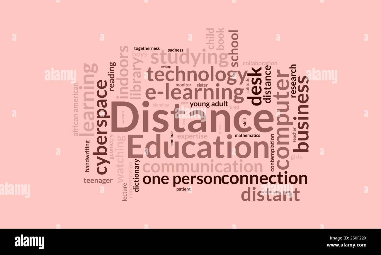 Distance Education word cloud template. Distance Education concept vector tagcloud background. Stock Vector