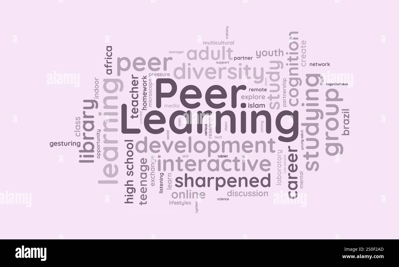 Peer Learning word cloud template. Peer Learning concept vector tagcloud background. vector illustration. Stock Vector