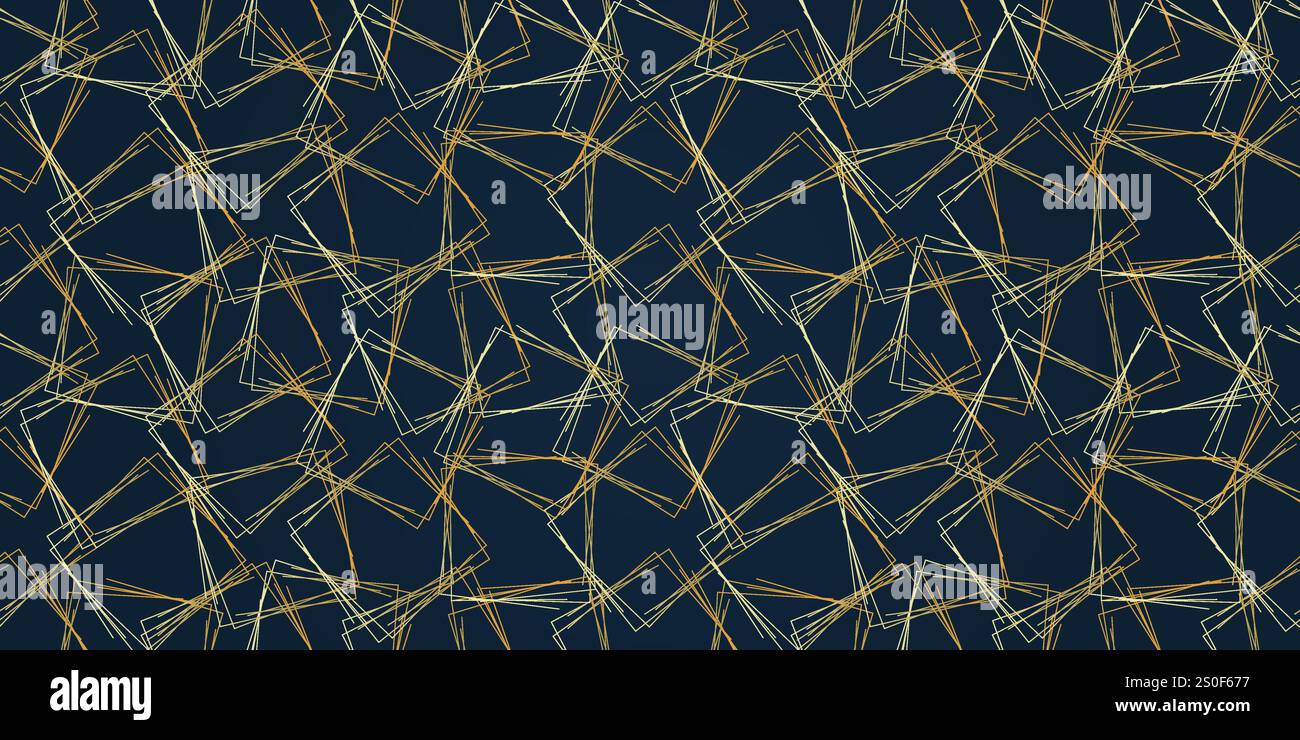 Dark Abstract Background, Overlapping Golden Squares Pattern - Geometrical Art Deco Style Graphic Design for Cards, Covers, Flyers - Minimalist Line-A Stock Vector