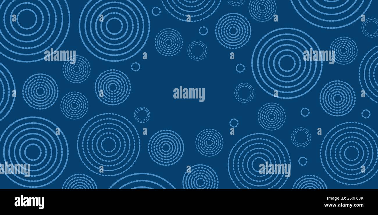 Abstract Dark Blue Minimal Geometric Pattern Background With Dashed Concentric Circles, Multi Purpose Template, Round Shapes Composition, Poster, Head Stock Vector