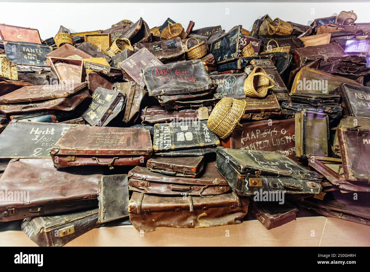 Suitcases of Despair: Names and Memories Stock Photo
