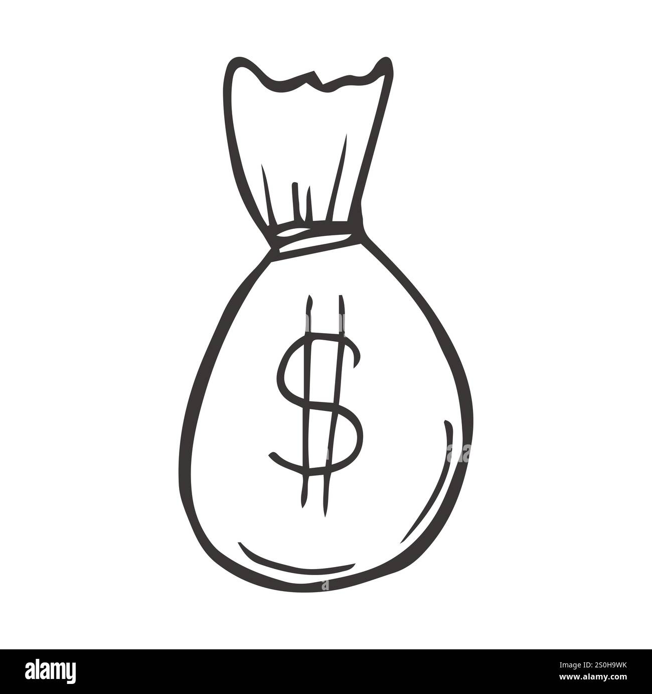 sack money bag with dollar sign symbol with doodle hand drawn style. sketch concept for business and finance icon vector illustration Stock Vector