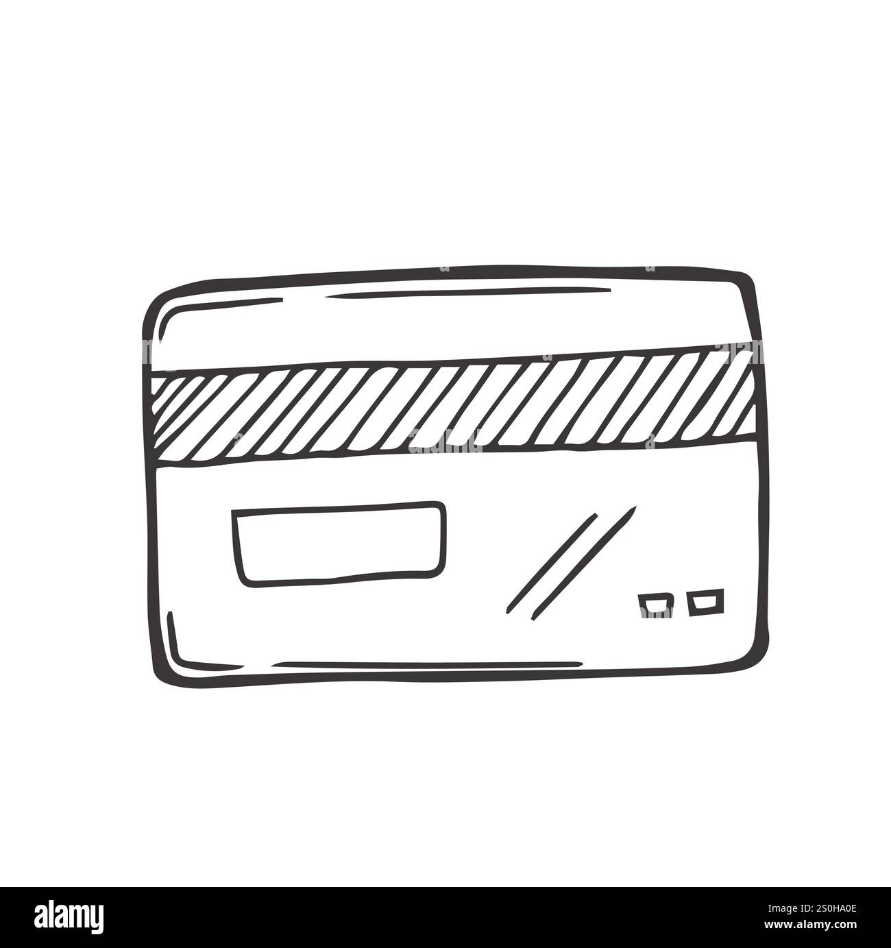 Credit card doodle sign,hand-drawn business symbol, buying concept in sketch style.Simple design drawing by ink, pen,marker.Isolated.Vector illustrata Stock Vector