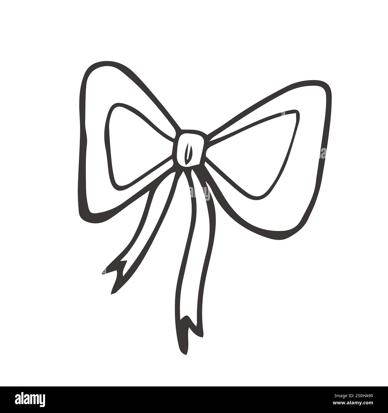 Vector illustration of candle with bow. Contour sketch in trend of candle decorated with ribbon. Coquette style Stock Vector