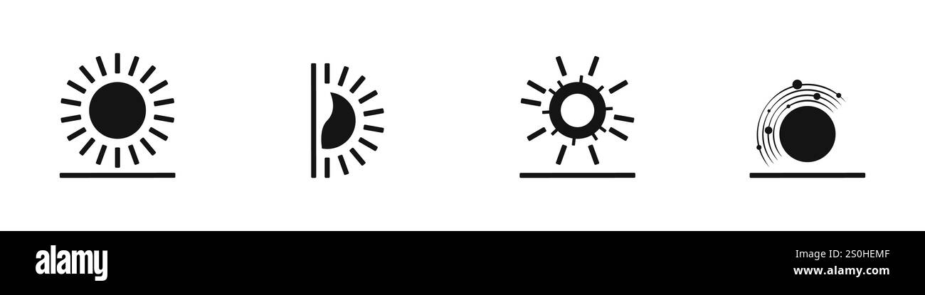 Black sun icon. Solar energy logo vector. Collection of futuristic sun ...