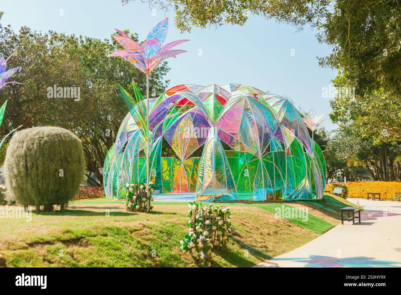 Modern pastel colored holographic dome. Stock Photo