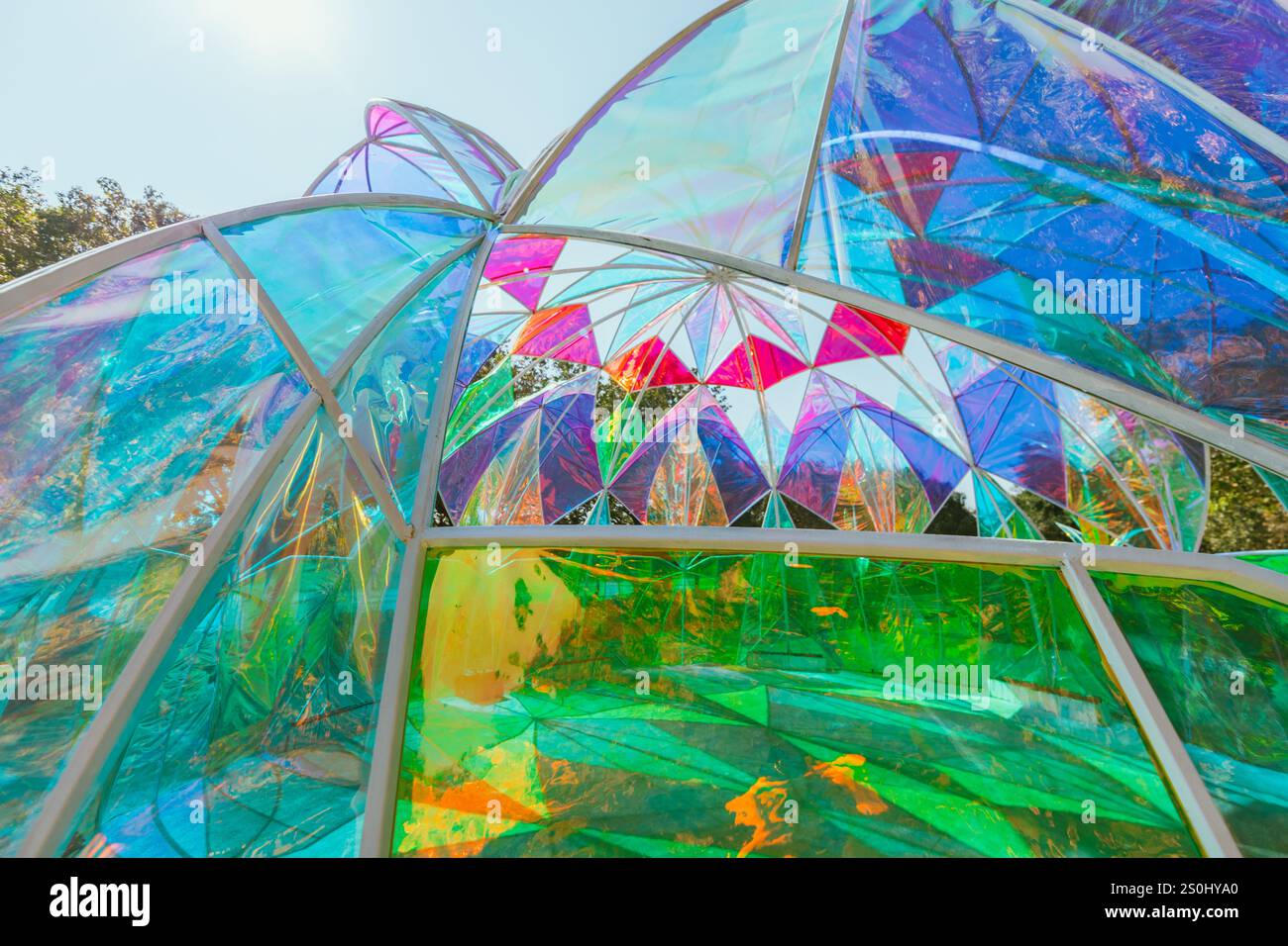 Modern pastel colored holographic dome. Stock Photo