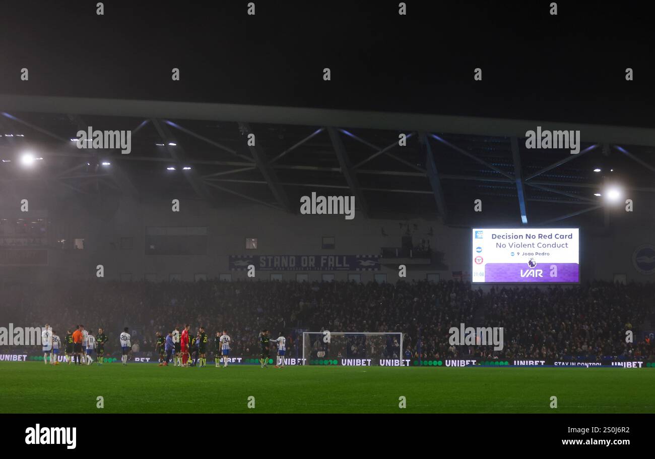A view of the screen with the VAR decision on a red card which isn't ...