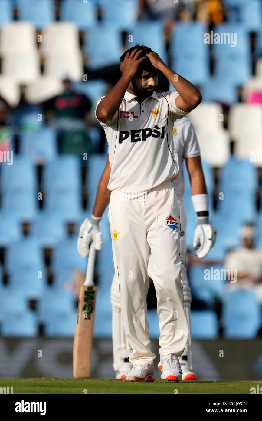 Pakistan's Khurram Shahzad reacts after his delivery during day three