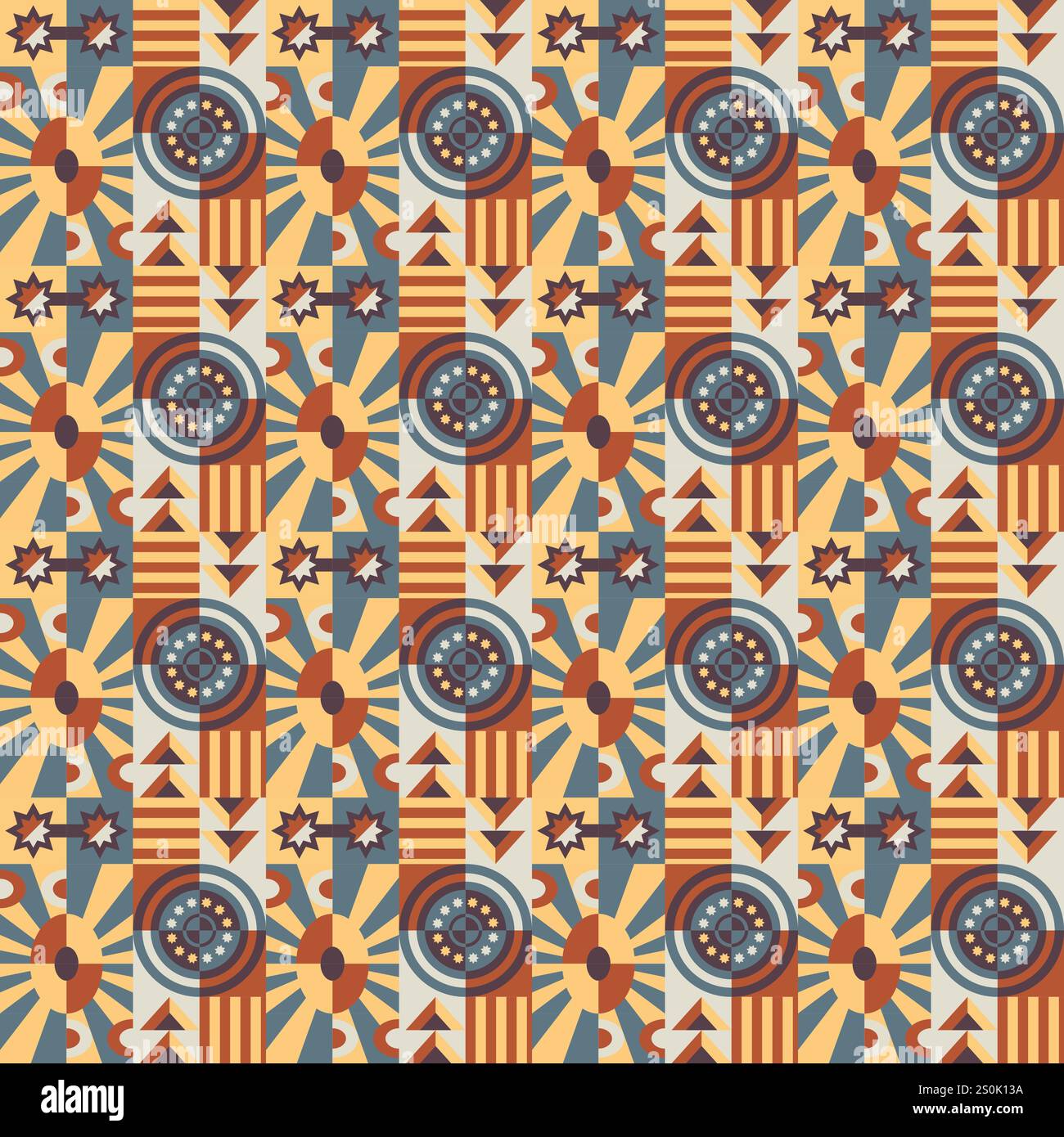 Vector seamless pattern with abstract geometric shapes and retro-style ...