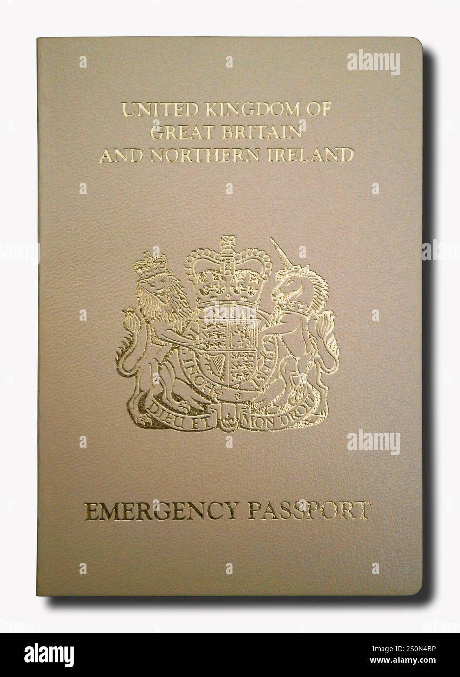 Close-up on a British emergency passport isolated on a white background ...