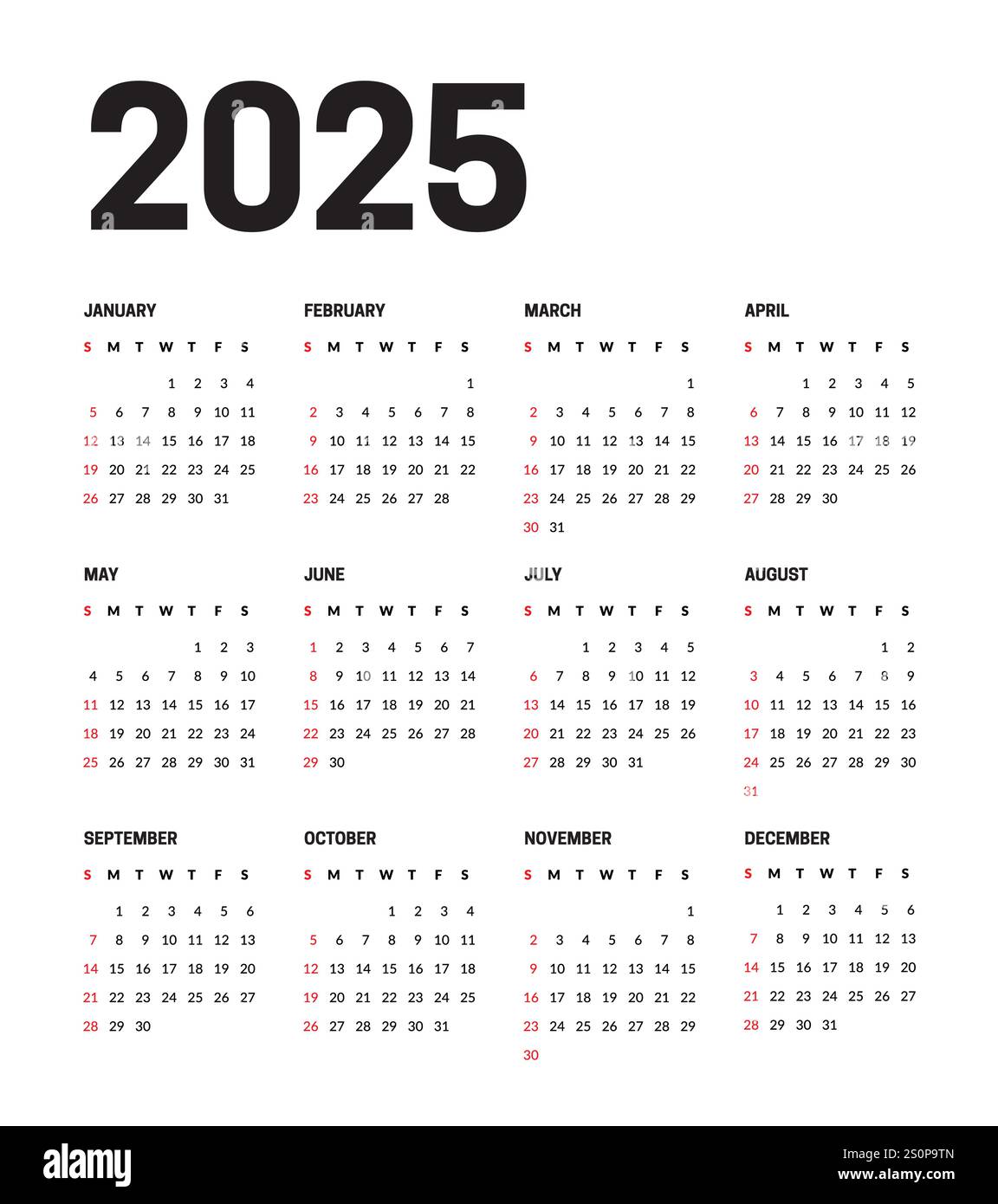 2025 calendar page Cut Out Stock Images & Pictures - Alamy