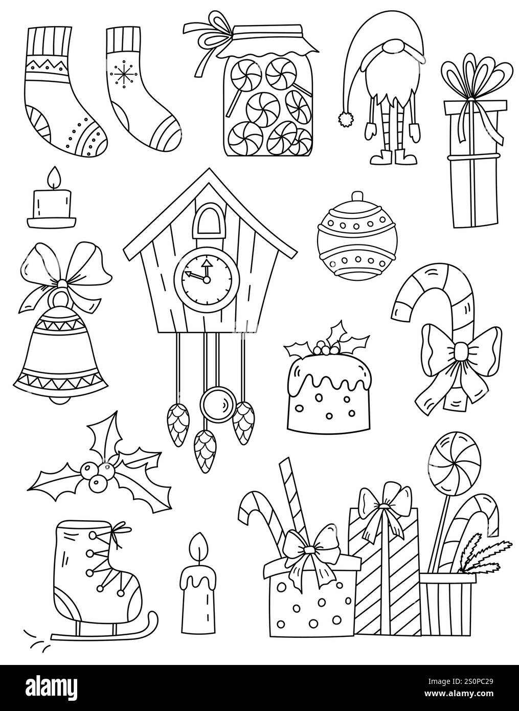 Coloring Pages Of Christmas Sets Featuring Christmas Attributes And