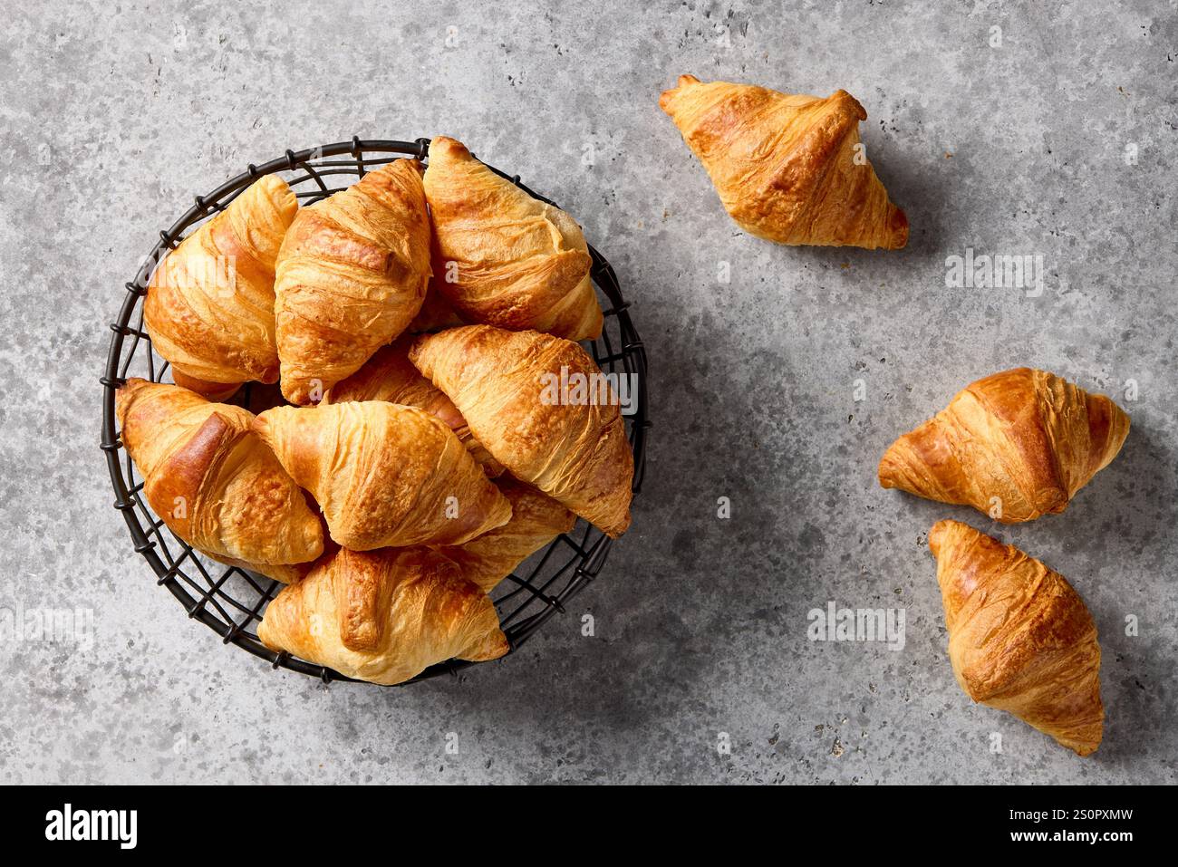 freshly baked croissants, top view Stock Photo