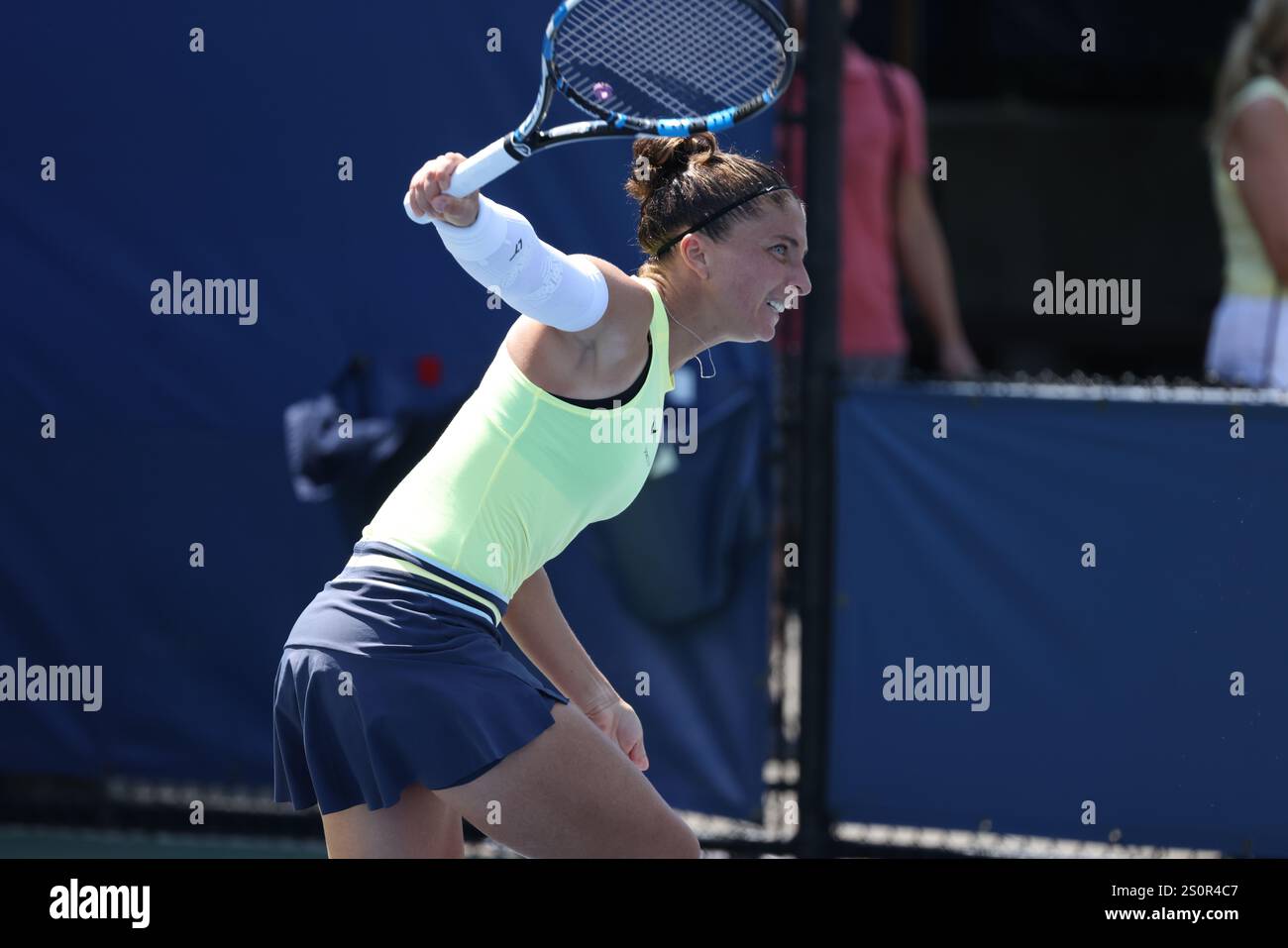 Flushing Meadows, New York - August 27, 2024: New York:  Sara Errani of Italy during her first round match against Cristina Bucșa of Spain during their first round match at the US Open in Flushing Meadows. Stock Photo