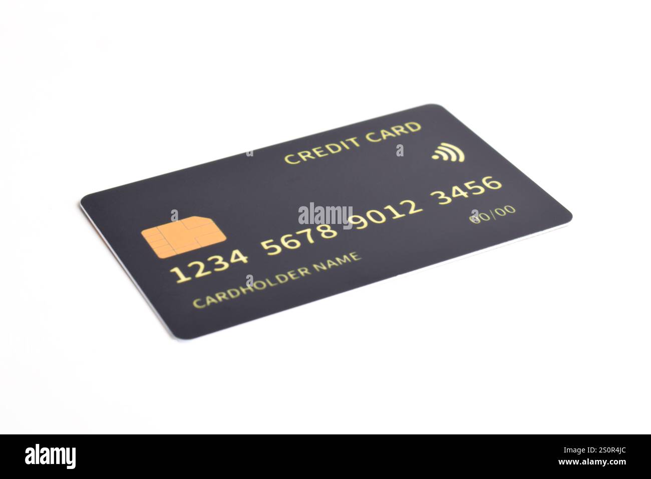 Black credit card with chip isolated on white background Stock Photo