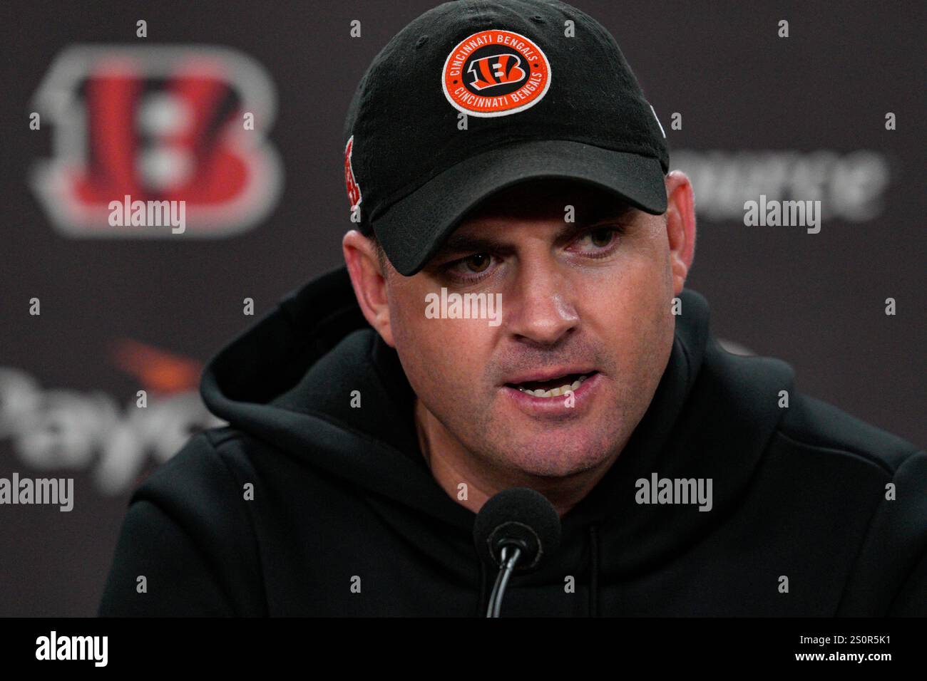 Cincinnati Bengals head coach Zac Taylor speaks during a press