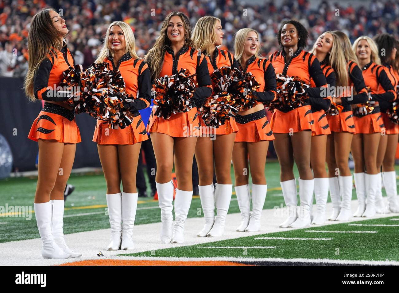 The Cincinnati Ben Gals cheerleaders line up at the conclusion of an