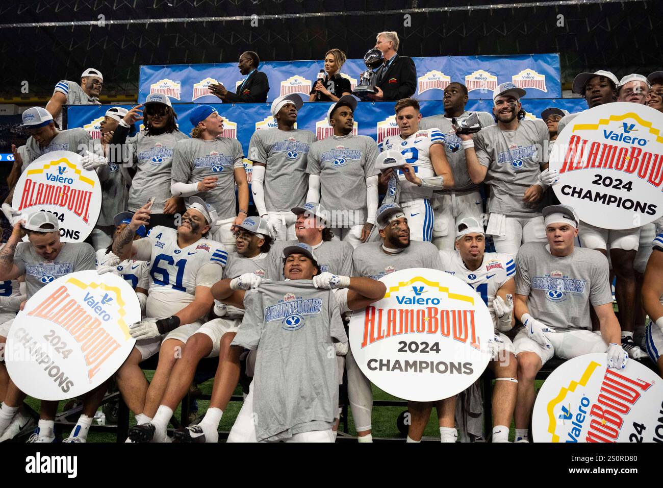December 28, 2024 BYU Cougars celebrate their win at the NCAA Valero