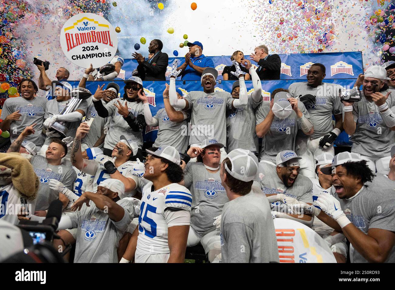 December 28, 2024 BYU Cougars celebrate their win at the NCAA Valero