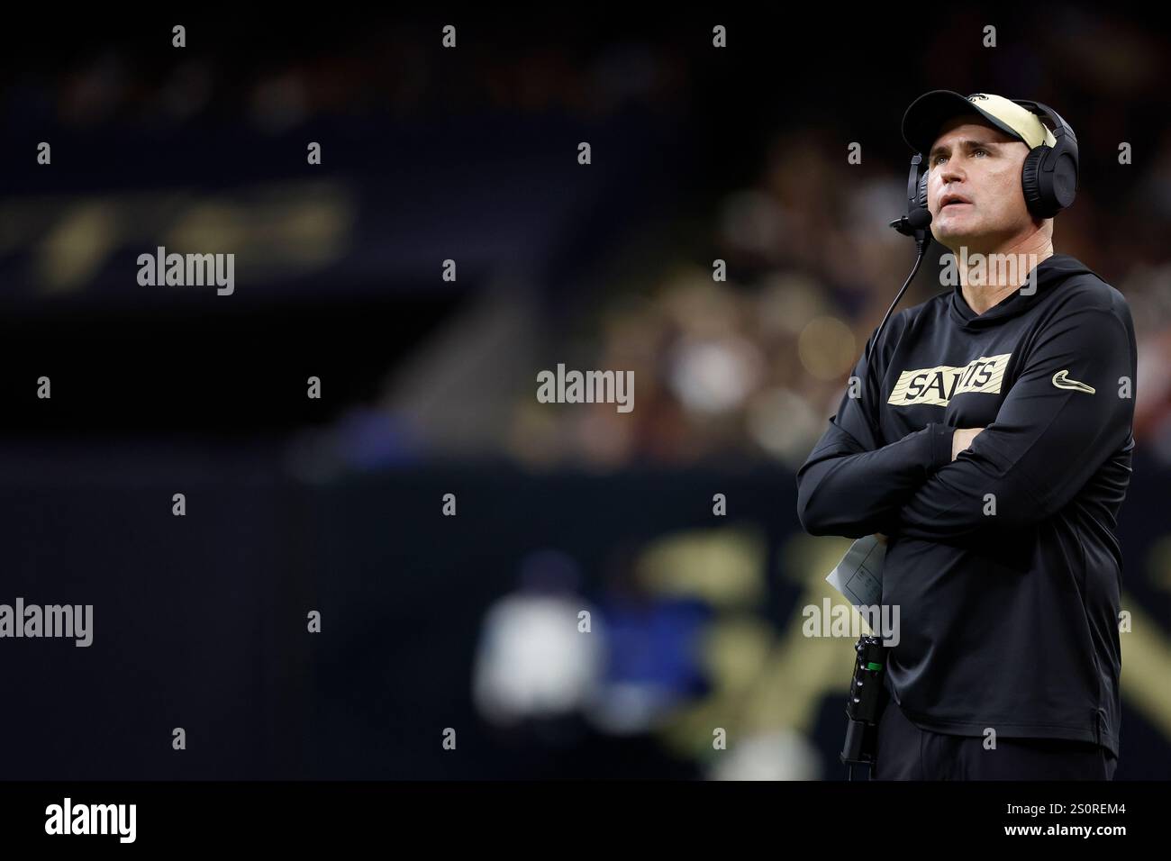 Tyler Rizzi New Orleans Saints interim head coach Darren Rizzi reacts to a play ...