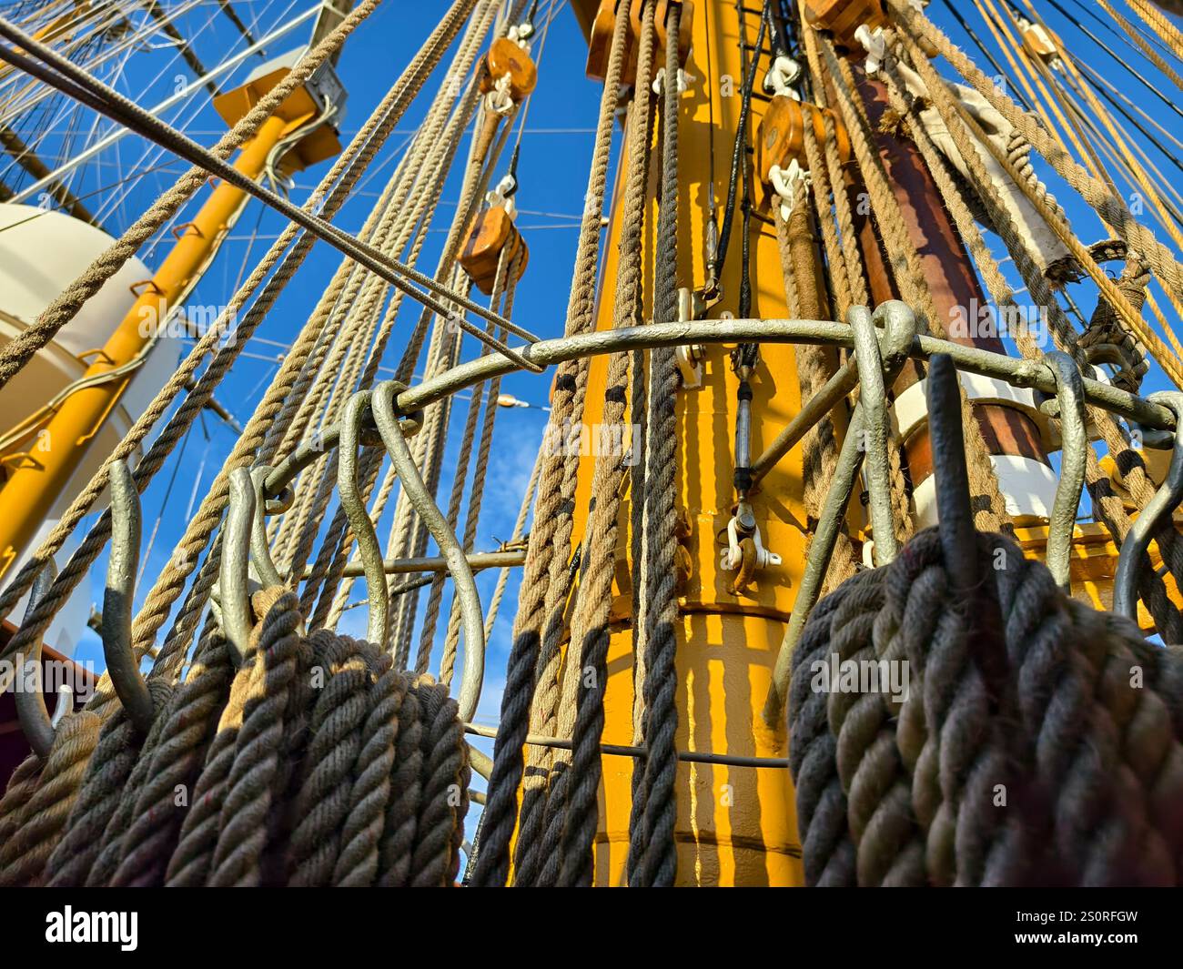Ropes stretched across the masts of an old ship Stock Photo - Alamy