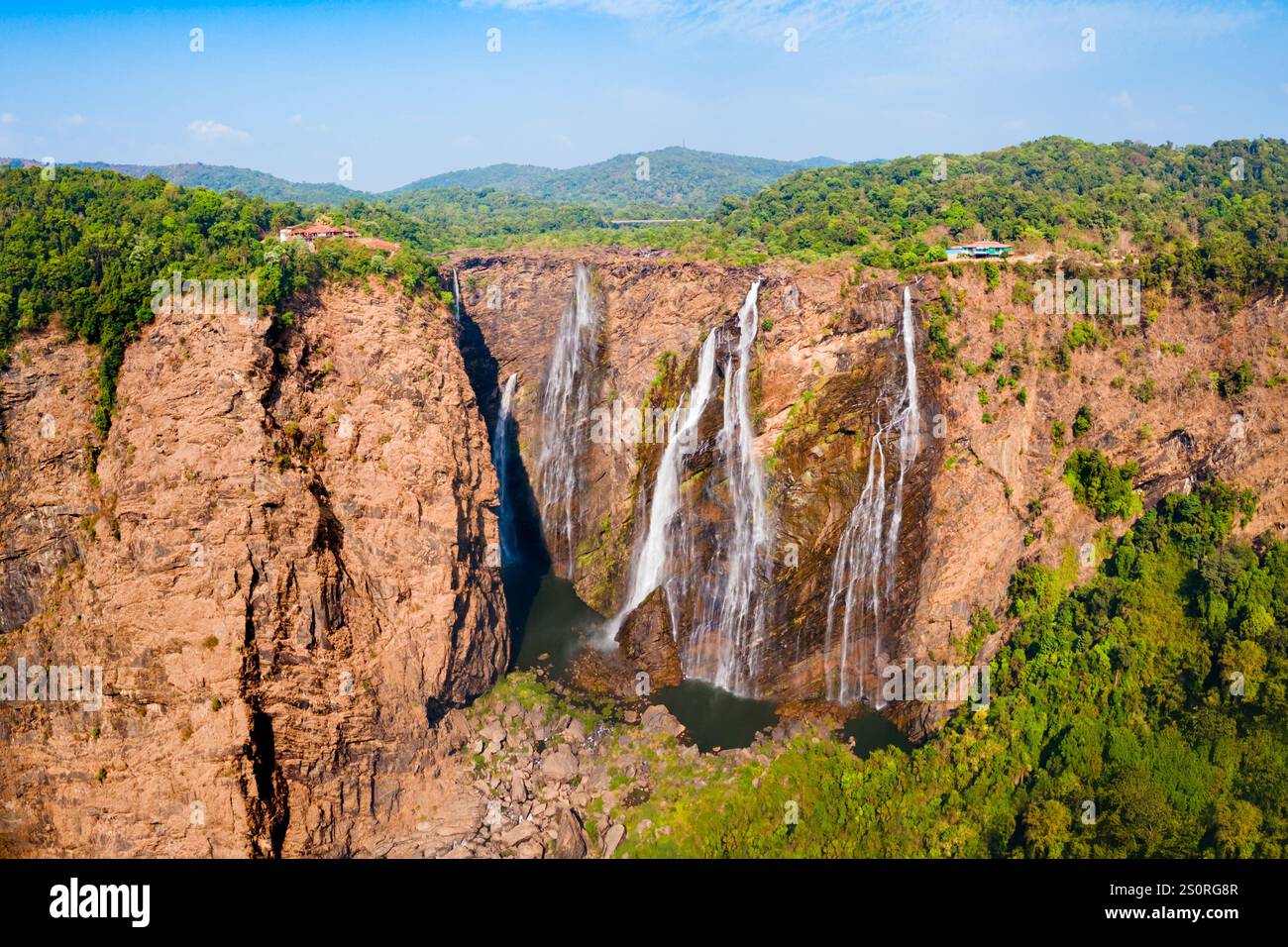 Jog Falls Aerial Panoramic View Jog Falls Is A Waterfall On The Jog Falls Aerial Panoramic View Jog Falls Is A Waterfall On The