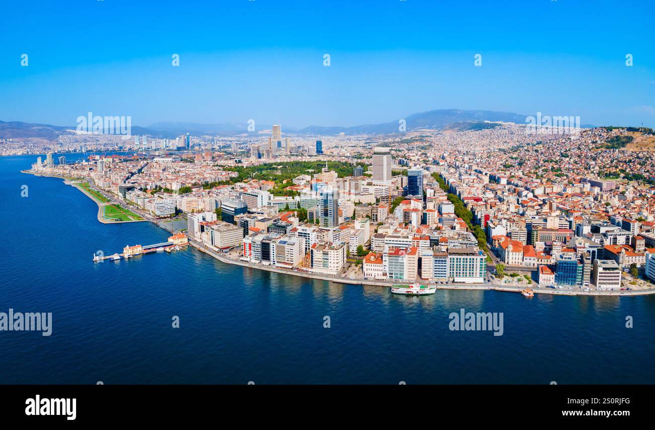Izmir city centre aerial panoramic view. Izmir is a metropolitan city ...