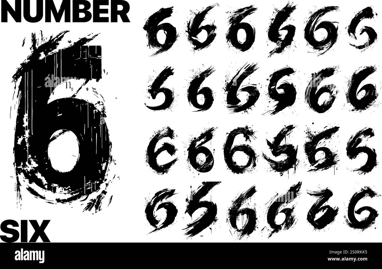 Vector number Six. Many variations of the number 6 on a white ...