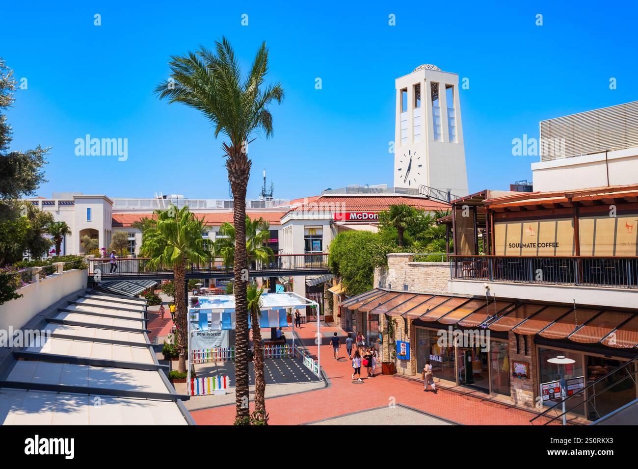 Izmir, Turkey - August 08, 2022: Clock tower at the Forum Bornova Mall. Forum Bornova is located in Bornova district of Izmir city in Turkey. Stock Photo