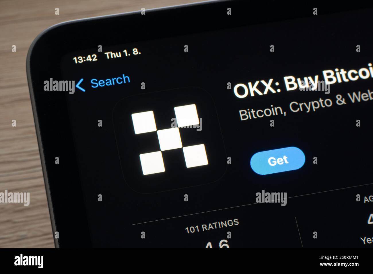 OSTRAVA, CZECHIA - AUGUST 1, 2024: App store with OKX mobile application to buy and sell crypto currencies Stock Photo