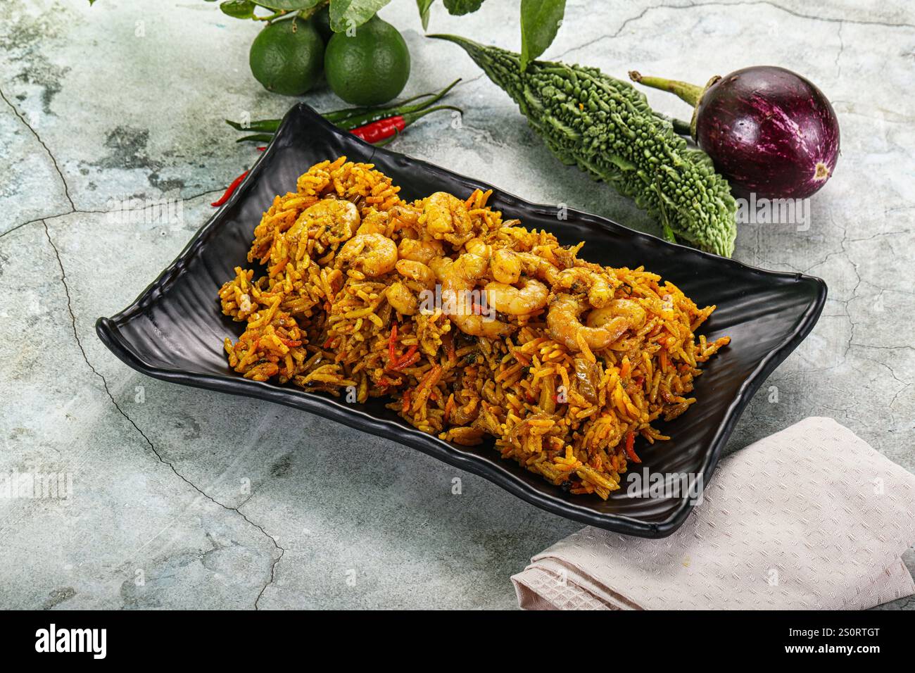Indian cuisine - briani rice with prawns Stock Photo - Alamy