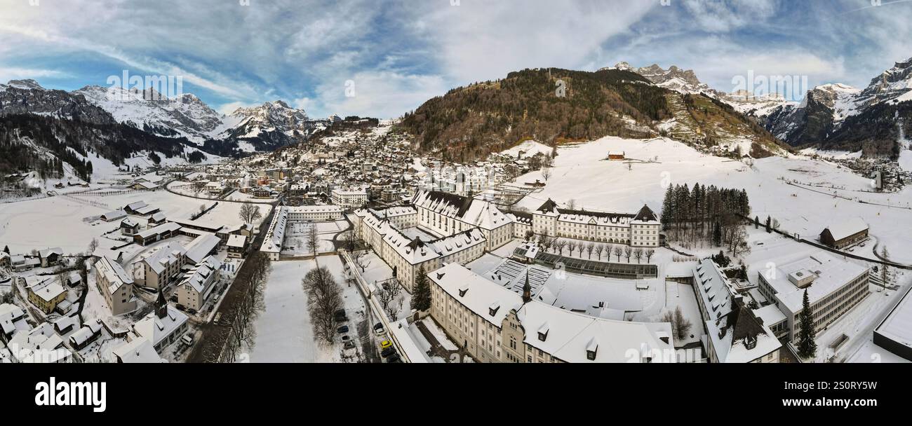 Drone view at the village of Engelberg on the Swiss alps Stock Photo ...