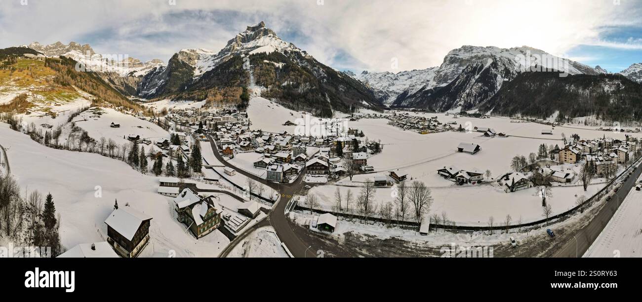 Drone view at the village of Engelberg on the Swiss alps Stock Photo ...