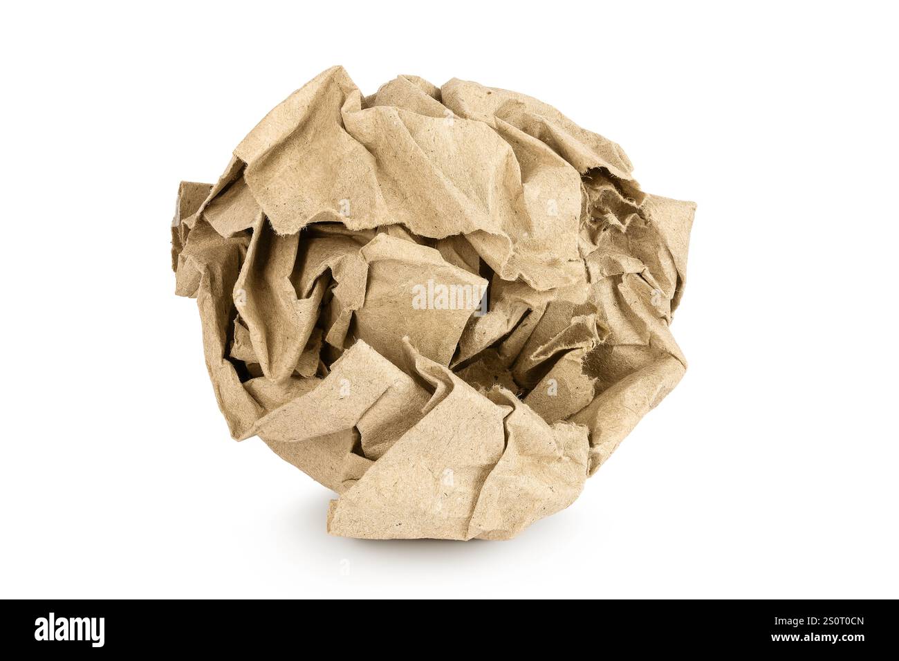 Crumpled brown sheet of paper isolated on white background, Stock Photo