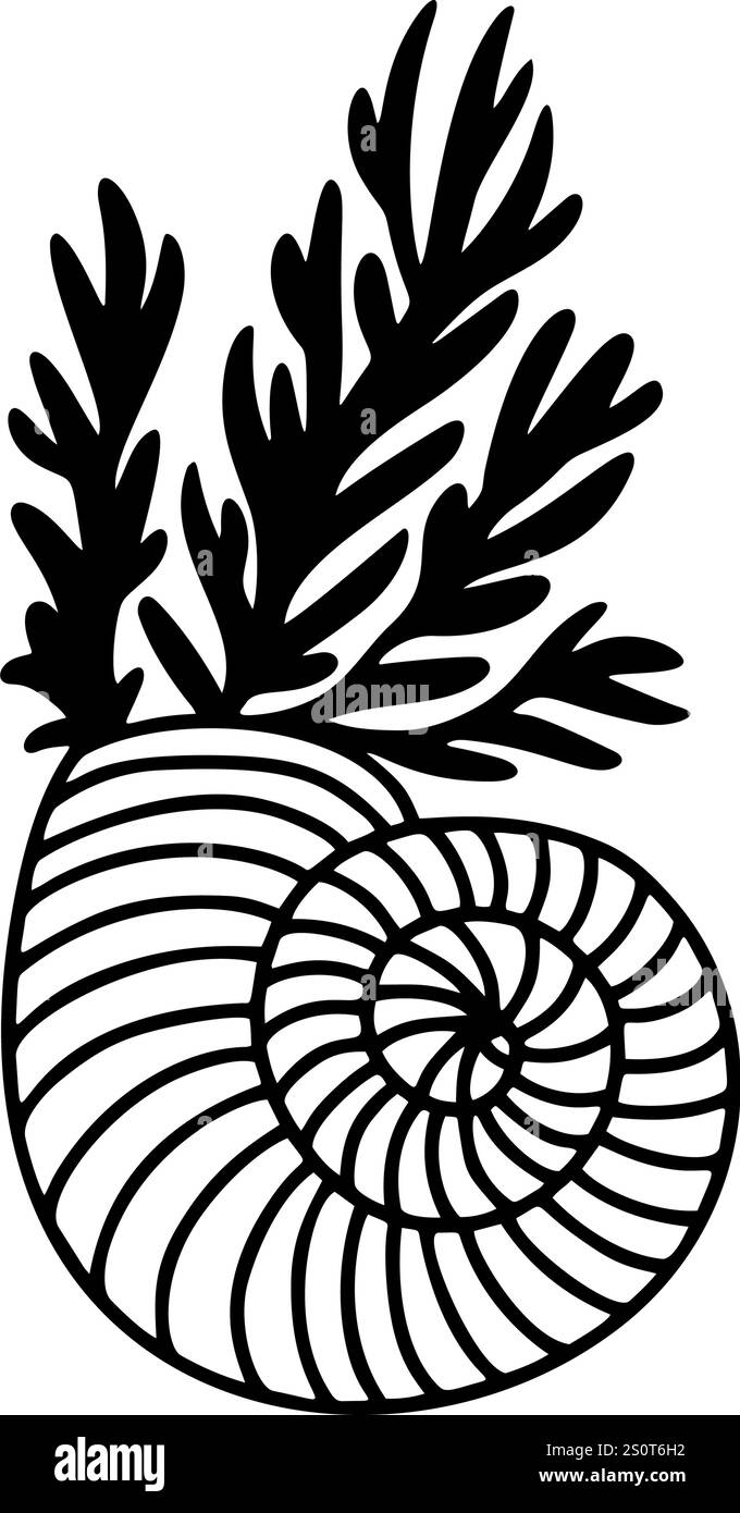 Creative black vector design of a shell adorned with flowers, perfect ...