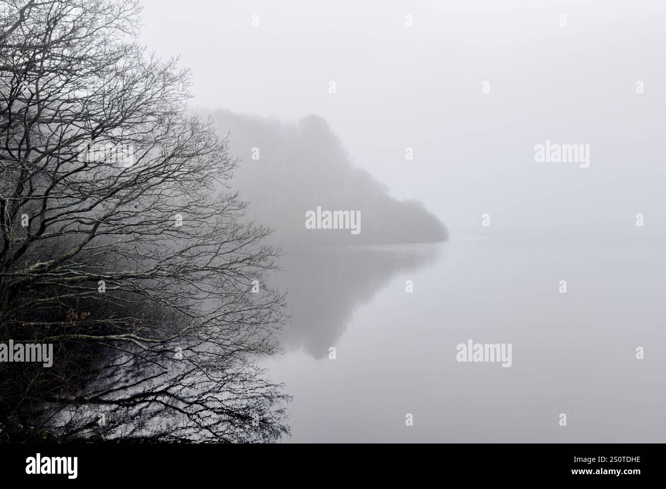 Mist over Rivington reservoir near Chorley in Lancashire, UK - Smartphone Captured Stock Image
