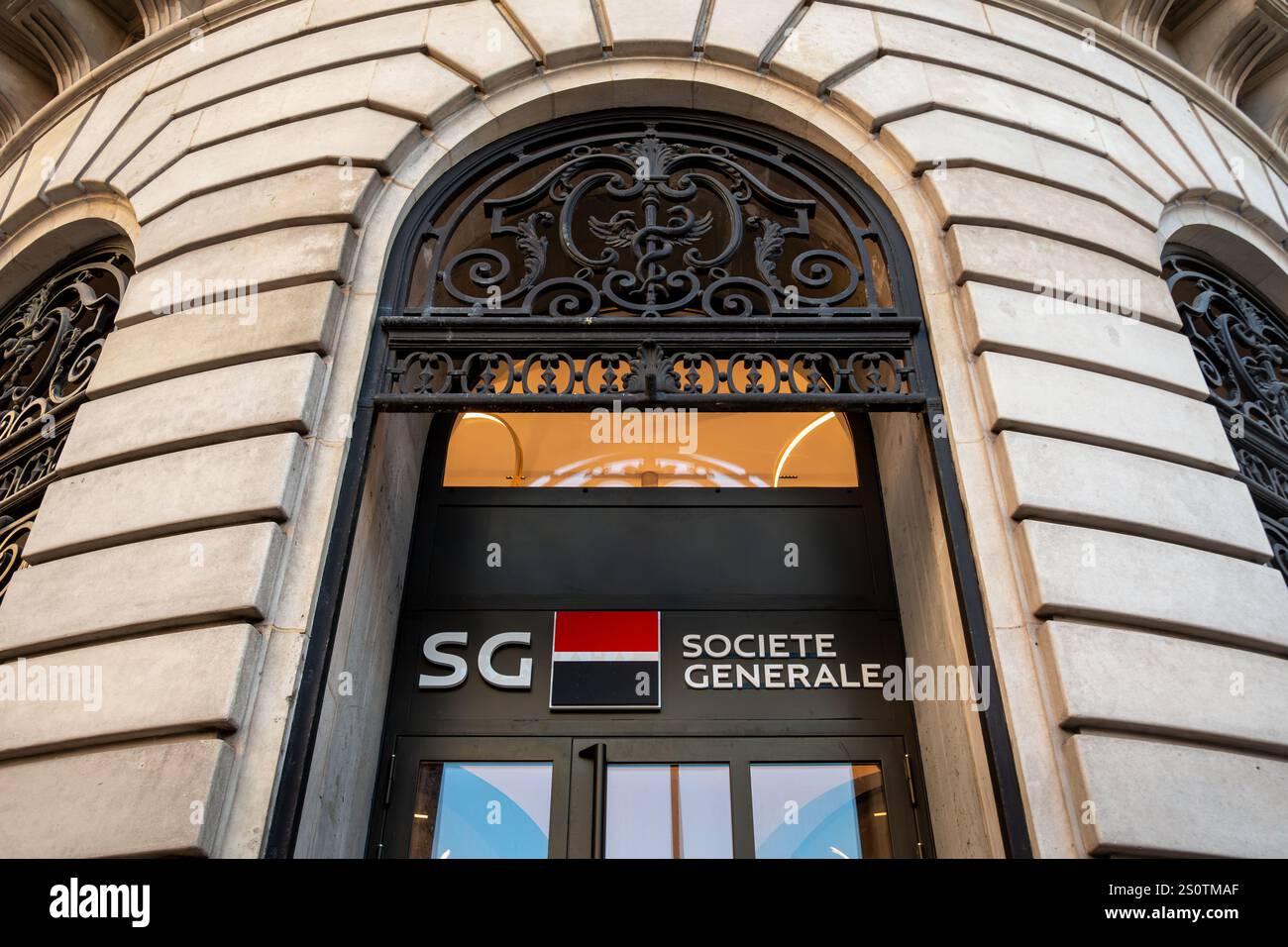 Generale Entrance to a branch of Société Généralebank in Paris, France. Société ...