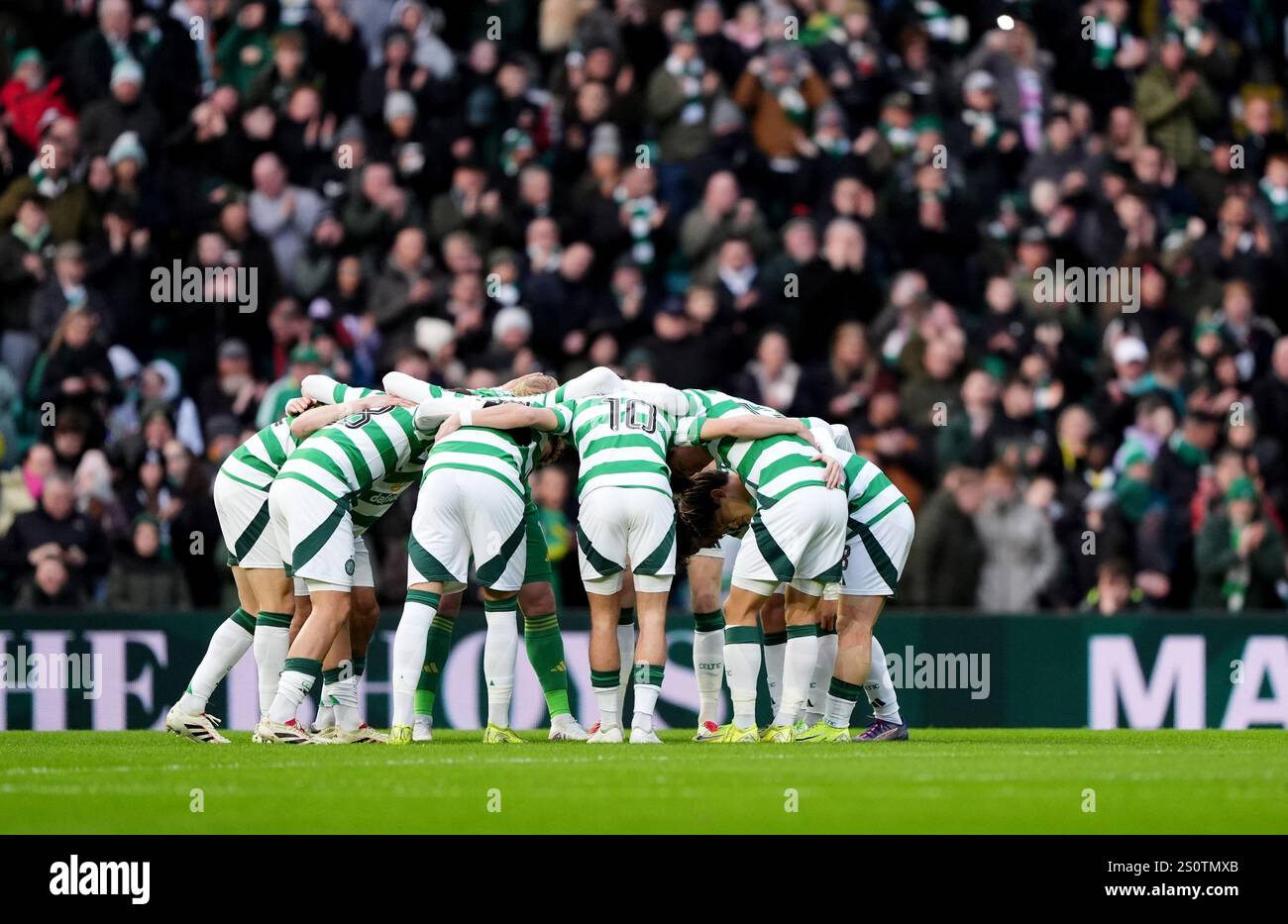Celtic players in a huddle before the William Hill Premiership match at ...