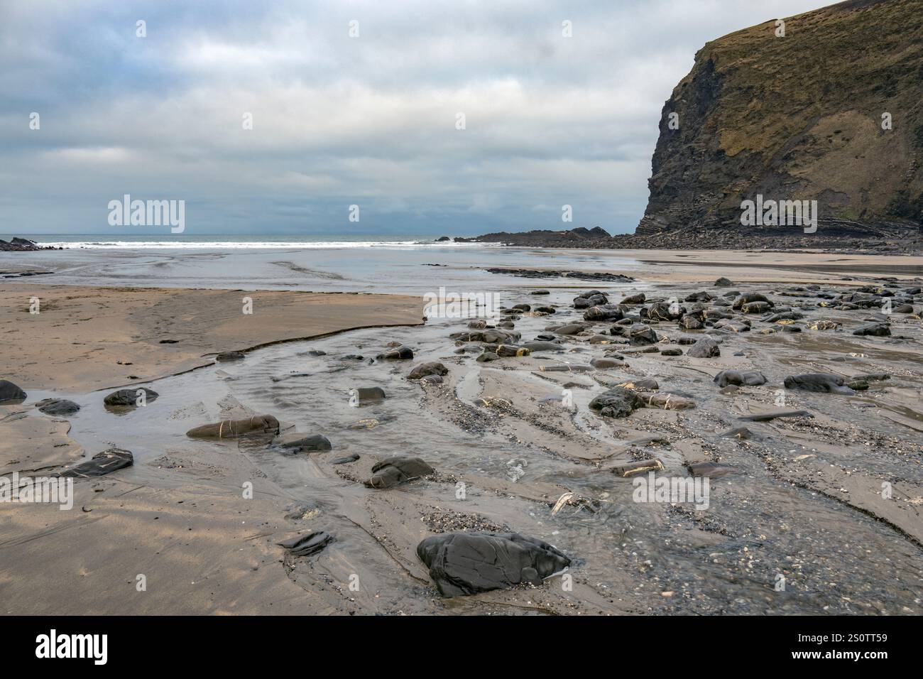 Morning wintery skies at Crackington Haven in North West Cornwall UK Stock Photo